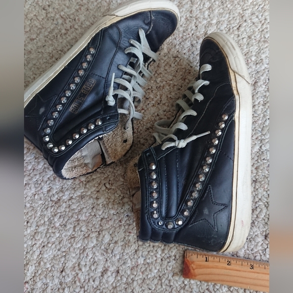 Golden Goose Slide Mid-Top Leather Stud Sneakers in Black size 38 - Picture 13 of 16